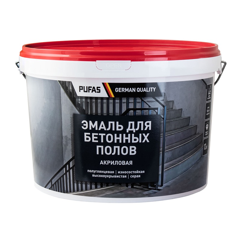 95329 Эмаль акриловая для бетонных полов Pufas серая, морозостойкая (12 кг) — изображение 1