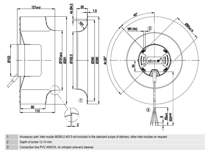 Вентилятор Ebmpapst R3G280-AC66-30 / R3G280AC6630 радиальный EC — изображение 2