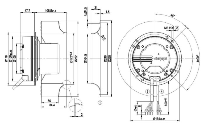 Вентилятор Ebmpapst R3G250-AK29-81 / R3G250AK2981 радиальный EC — изображение 2