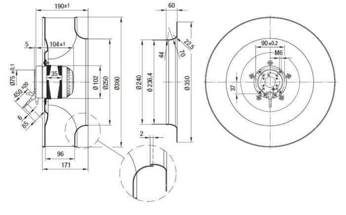 Вентилятор R6E355-AE16-05 / R6E355AE1605 центробежный Ebmpapst — изображение 2