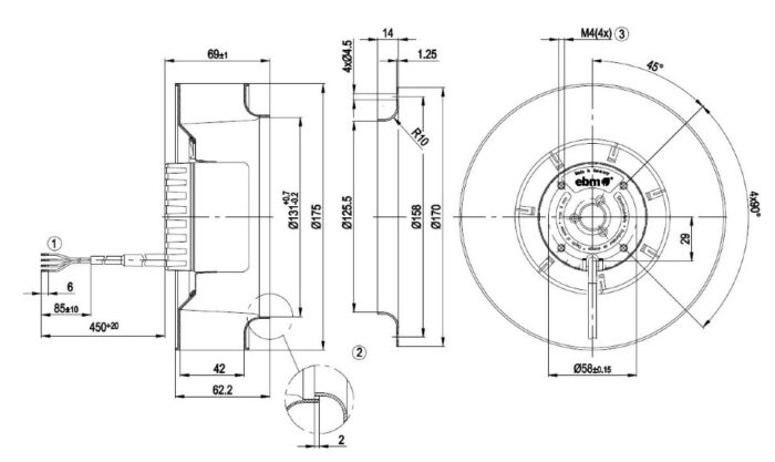 Вентилятор Ebmpapst R1G175-AB41-02 / R1G175AB4102 радиальный EC — изображение 2