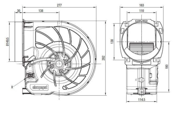 Вентилятор D2E160-FI01-02 / D2E160FI0102 центробежный Ebmpapst — изображение 2