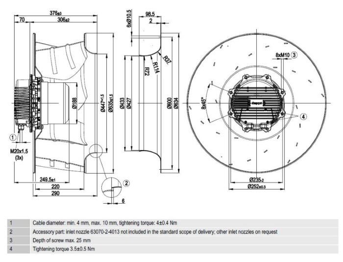 Вентилятор Ebmpapst R3G630-AB06-03 / R3G630AB0603 радиальный EC — изображение 2