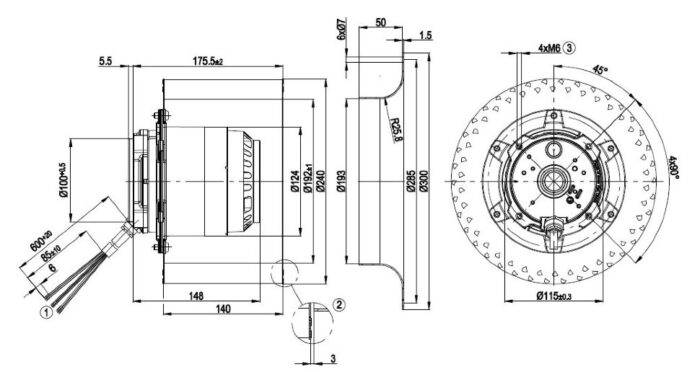 Вентилятор R4D250-AC10-03 / R4D250AC1003 центробежный Ebmpapst — изображение 2