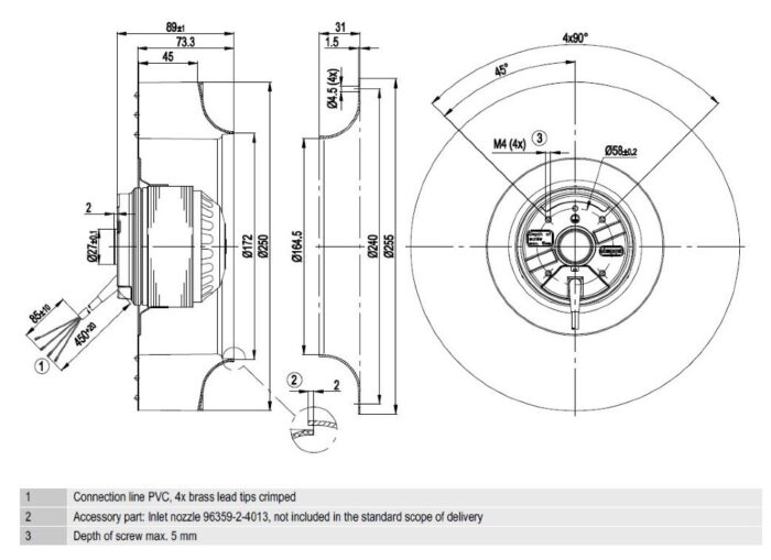 Вентилятор R2E250-AV65-01 / R2E250AV6501 центробежный Ebmpapst — изображение 2