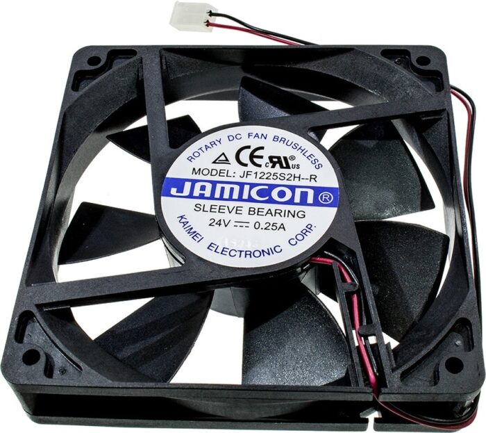 8010911439 JF1225S2H--R (2400RPM) 24V/0,2A (120х120х25) S(втулка) CFM80,11/dBA39,5 Jamicon вентилятор,провод Hirschmann — изображение 3
