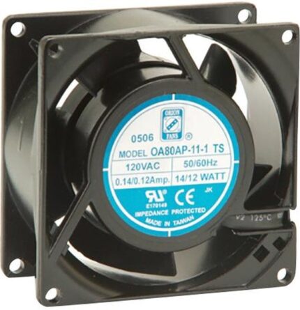 8005183897 OA80AP-11-1WB, AC Fans Axial Fan, 80x80x38mm, 115VAC, 30CFM, 12W, 34.2dBA, 2800RPM, Ball, Wire, IP55 Hirschmann