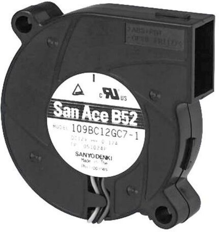 8006016913 109BC12HA7-1, Fan Blower 12VDC Square/Rounded - 51mm L x 52.6mm H Ball 4.0 CFM (0.112m³/min) 2 Wire Leads Hirschmann