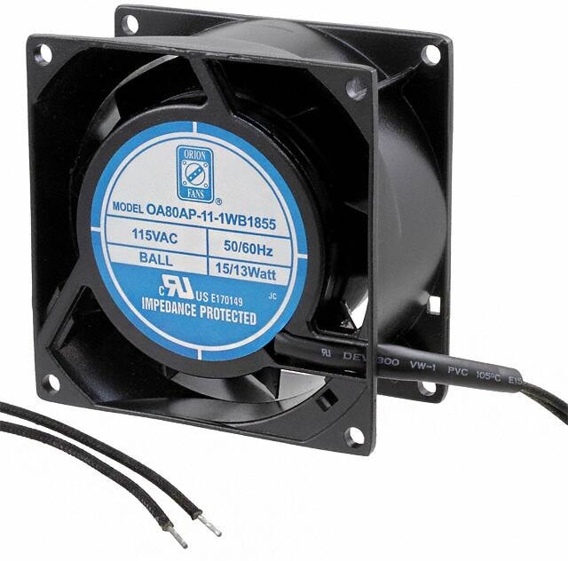 doc007782028 8006035886 OA80AP-11-1WB1855, Fan Tubeaxial 115VAC Square - 80mm L x 80mm H Ball 33.0 CFM (0.924m³/min) 2 Wire Leads Hirschmann — изображение 1
