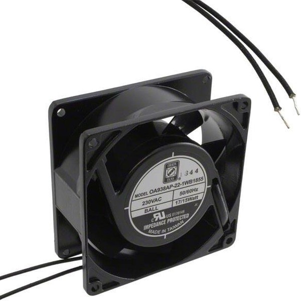 doc007782096 8005774514 OA938AP-22-1WB1855, Fan Tubeaxial 230VAC Square - 92mm L x 92mm H Ball 55.0 CFM (1.54m³/min) 2 Wire Leads Hirschmann — изображение 1