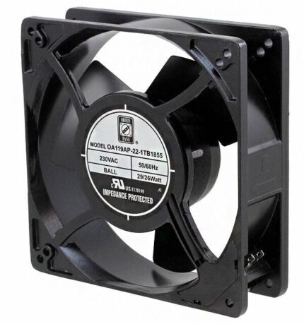 8005931876 OA119AP-22-1TB1855, Fan Tubeaxial 230VAC Square - 127mm L x 127mm H Ball 128.0 CFM (3.58m³/min) 2 Terminals Hirschmann