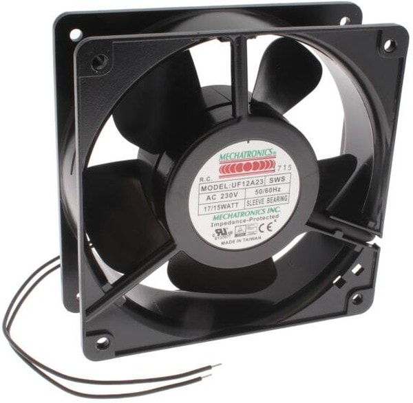 doc007784874 8006622300 UF12A23-SWSR, Fan Tubeaxial 230VAC Square - 120mm L x 120mm H Sleeve 64.0 CFM (1.79m³/min) 2 Wire Leads Hirschmann — изображение 1