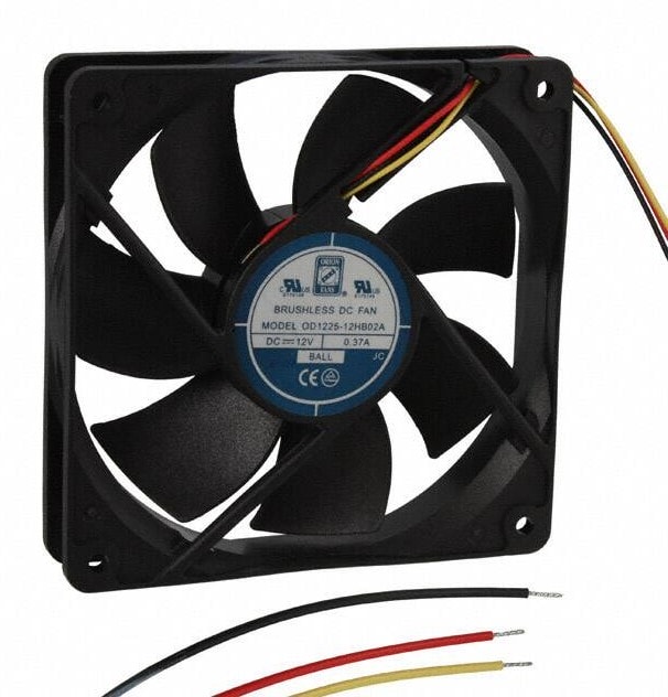 doc007786717 8006881061 OD1225-12HB02A, Fan Tubeaxial 12VDC Square - 120mm L x 120mm H Ball 120.0 CFM (3.36m³/min) 3 Wire Leads Hirschmann — изображение 1