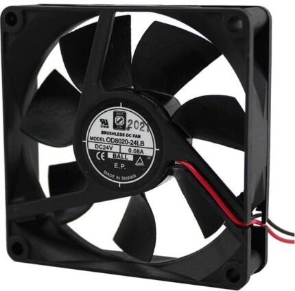 8006081752 OD8020-24LB, Fan Tubeaxial 24VDC Square - 80mm L x 80mm H Ball 2 Wire Leads Hirschmann