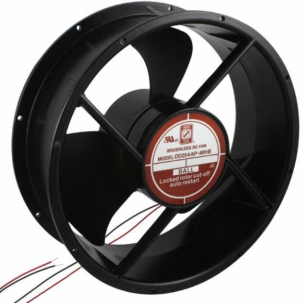 doc007789026 8005952130 OD254AP-48HB, Fan Tubeaxial 48VDC Round - 254mm Dia Ball 850.0 CFM (23.80m³/min) 2 Wire Leads Hirschmann — изображение 1
