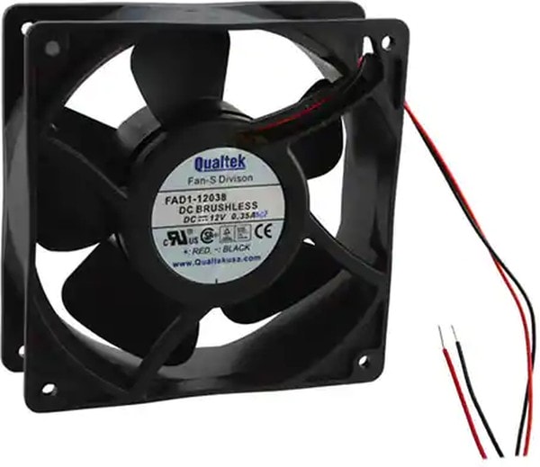 doc007789898 8006906443 FAD1-12038CBHW12, Fan Tubeaxial 12VDC Square - 120mm L x 120mm H Ball 105.5 CFM (2.95m³/min) 2 Wire Leads Hirschmann — изображение 1