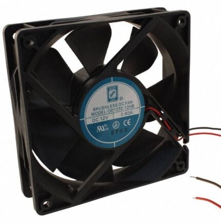 8005900127 OD1232-12HB, Fan Tubeaxial 12VDC Square - 120mm L x 120mm H Ball 120.0 CFM (3.36m³/min) 2 Wire Leads Hirschmann