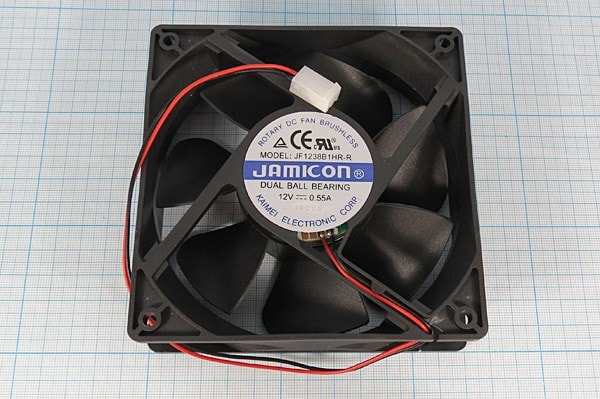 doc009357394 8603888565 JF1238B1HR-R (JF1238B1HR130C066R) (2800RPM) 12V/0,48A (120х120х38) B(подшипник) CFM118,7/dBA43,8 Jamicon вентилятор с разъемом 2 конт.MOLEX Hirschmann — изображение 1