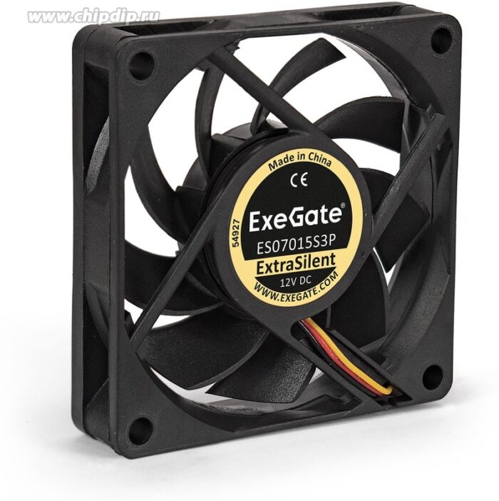 8009509994 EX283371RUS, Вентилятор 12В DC ExeGate ExtraSilent ES07015S3P (70x70x15 мм, Sleeve bearing (подшипник скольжения), 3pin, 2000RPM, 18dBA) Hirschmann — изображение 2