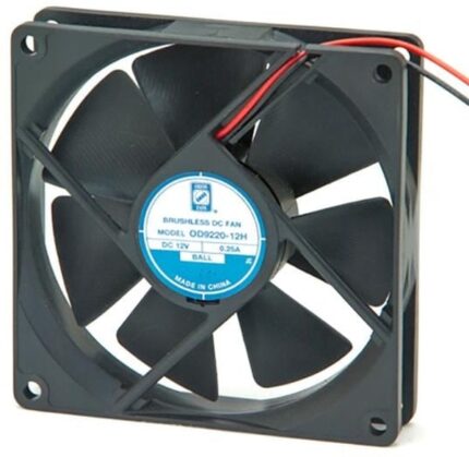 8004628177 OD9220-12HB, DC Fans DC Fan, 92x92x20mm, 12VDC, 32CFM, 0.25A, 36.7dBA, 2700RPM, Dual Ball, Lead Wires Hirschmann