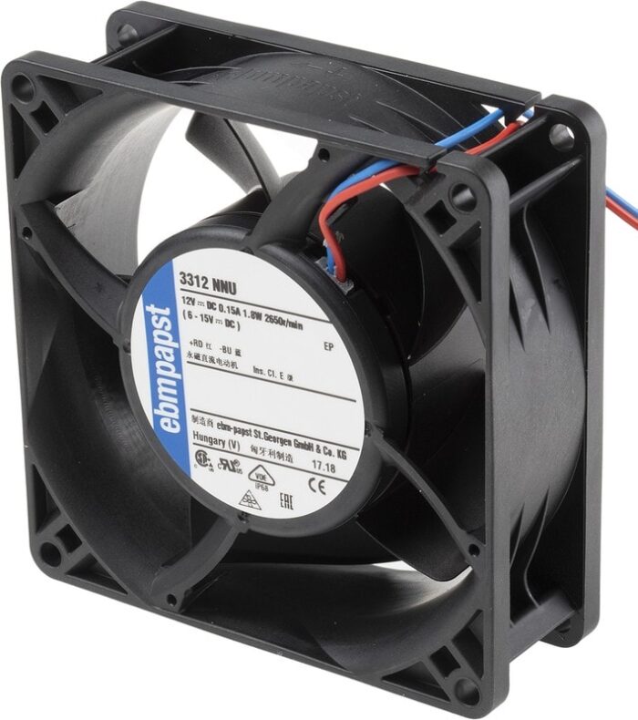 8006099871 3312NNU, Fan Tubeaxial 12VDC Square - 92mm L x 92mm H Ball 47.0 CFM (1.32m³/min) 2 Wire Leads Hirschmann — изображение 2