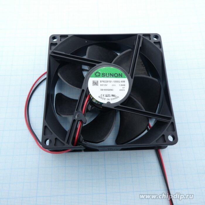 8007034288 EF92251S1-1000U-A99, Вентилятор осевой, 12В DC, 92x92x25мм, подшипник скольжения, 87,5куб.м/ч 34дБА Hirschmann — изображение 2