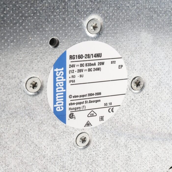 8005924801 RG160-28/14NU, Fan Blower, Centrifugal 24VDC Square - 220mm L x 220mm H Ball 123.0 CFM (3.44m³/min) 2 Wire Leads Hirschmann — изображение 6