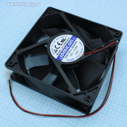 8016785286 JF1238B1HR-R, (120*120*38 12V разъем), Вентилятор 12В DC, 0.55А, 2800об/мин., 3.85м3/мин, 120х120х38мм, сдвоенный подшипник качения Hirschmann