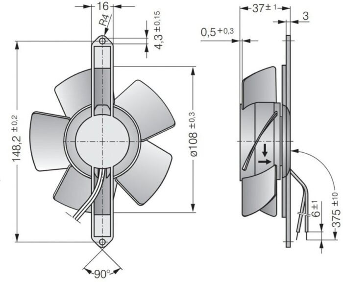 8004985318 4600X, AC Fans Tubeaxial Fan, 119x119x38mm, 115VAC, 106CFM, 18W, 50dBA, 3100RPM, Terminal, IP20 Hirschmann — изображение 5