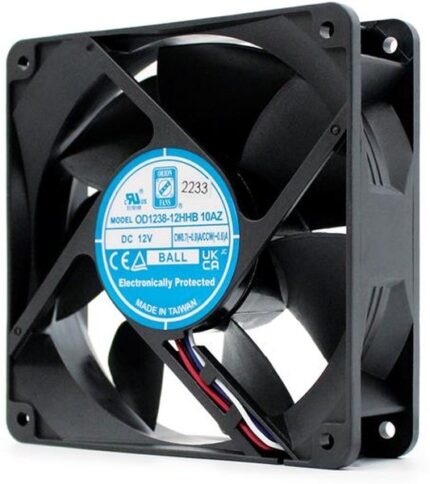 8020389702 OD1238-12HHB10AZ, DC Fans DC Fan, 120x120x38mm, 12VDC, 146/115CFM, 8.2W, Reversible Flow, Tach/PWM Hirschmann