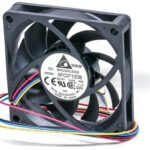 8004746907 AFC0712DB-F00, DC Fans Fan, 70x15mm, 12VDC, 41.95CFM, Ball, 4x Lead Wires, Lock Rotor Sensor, Tach/PWM Hirschmann