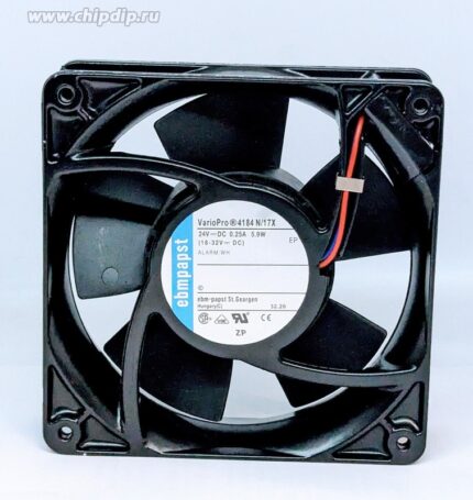 8006160219 4184N/17X, Fan Tubeaxial 24VDC Square - 119mm L x 119mm H Ball 106.0 CFM (2.97m³/min) 3 Wire Leads Hirschmann