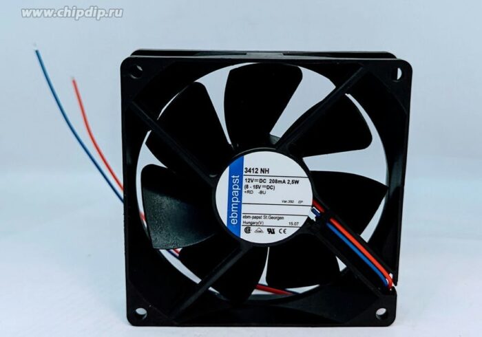 8007681853 Вентилятор Ebmpapst 3412 NH 12v DC 240mA 2,9W 90x25 2pin Hirschmann — изображение 2