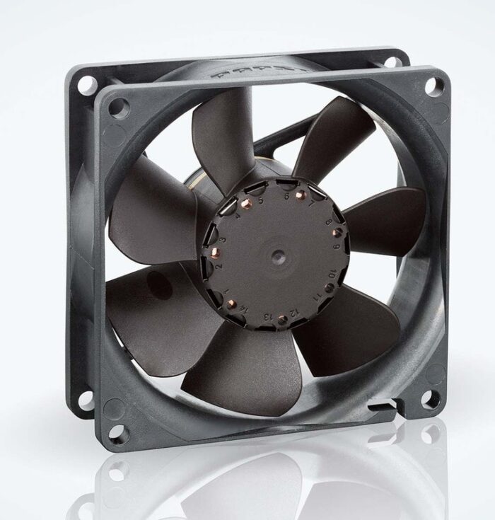 8005842420 8412N/2GHP, Fan Tubeaxial 12VDC Square - 80mm L x 80mm H Sintec 37.7 CFM (1.06m³/min) 4 Wire Leads Hirschmann — изображение 4