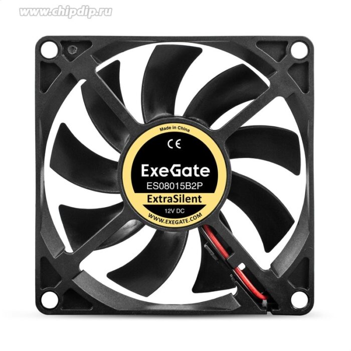 9001344497 ES08015B2P, Вентилятор 12В DC ExeGate, 80x80x15 мм, 2-Ball (двойной шарикоподшипник), 2pin, 1700RPM, 17dBA Hirschmann — изображение 3