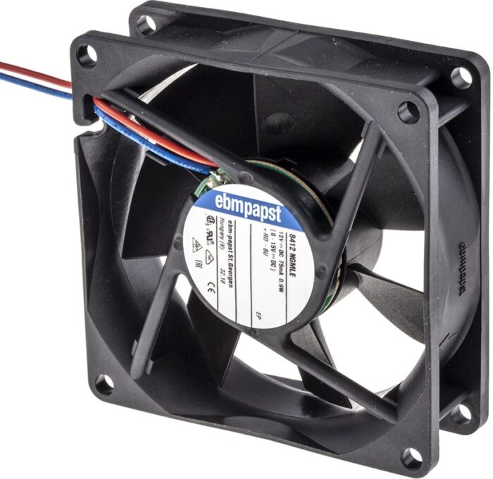 8026547618 DC axial fan, 12 V, 80 x 80 x 25 mm, 45 m³/h, 19 dB, sintec slide bearing, ebm-papst 8412 NGMLE Hirschmann — изображение 2