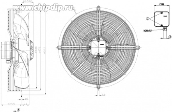 doc036624231 8025255337 Вентилятор Ebmpapst S4D450-8317074025 380V 460W 0.95A Hirschmann — изображение 1