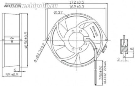8025280463 Вентилятор Krubo K-AC15055-A230-31 220V 44W 0.44A 172x150x38 Hirschmann