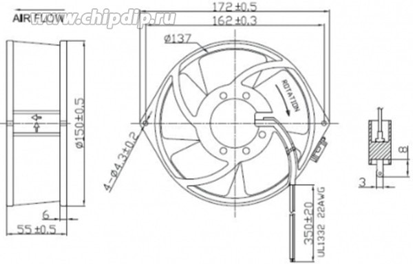 doc036673184 8025280463 Вентилятор Krubo K-AC15055-A230-31 220V 44W 0.44A 172x150x38 Hirschmann — изображение 1