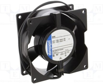 8020648159 3600, Вентилятор осевой, 92х92х38мм,115В, AC, 11Вт, скольжения, 3100об/мин, 2 провода Hirschmann
