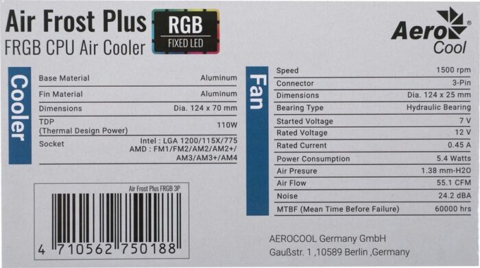 8013744457 Устройство охлаждения(кулер) Aerocool Air Frost Plus, 3-pin, RGB, 120мм, черный, retail [air frost plus frgb 3p] Hirschmann — изображение 3