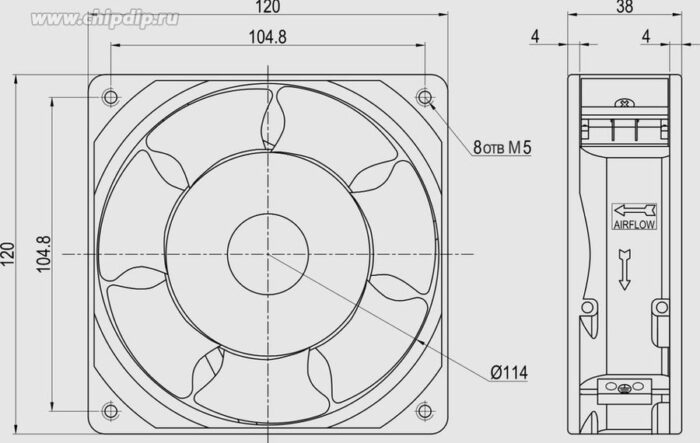 9001393885 VENT-12038.220VAC.5MSHB, Вентилятор 120x38 220V 0.15A Hirschmann — изображение 2