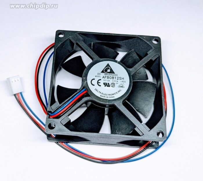 8006857541 AFB0812SH-F00, Fan Tubeaxial 12VDC Square - 80mm L x 80mm H Ball 46.6 CFM (1.30m³/min) 3 Wire Leads Hirschmann — изображение 4