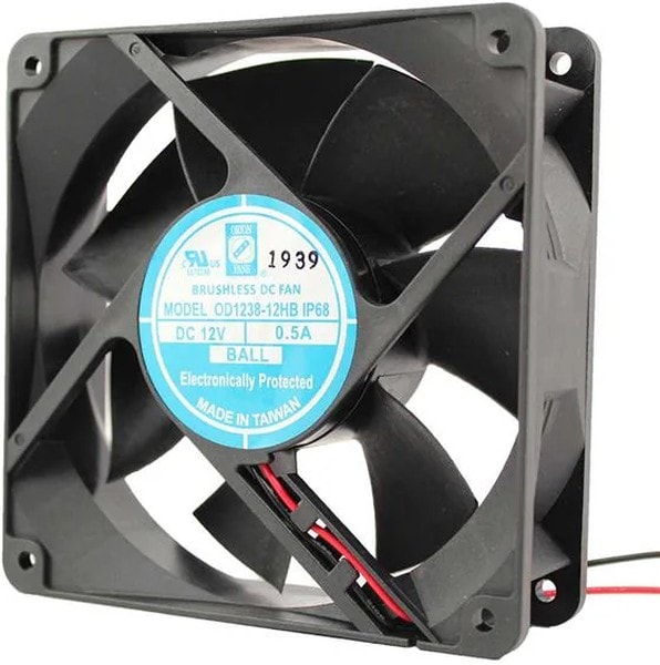 doc043288981 8006111454 OD1238-12HBIP68, Fan Tubeaxial 12VDC Square - 120mm L x 120mm H Ball 123.9 CFM (3.47m³/min) 2 Wire Leads Hirschmann — изображение 1