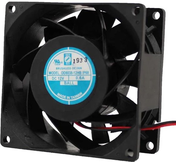 doc043289020 8005184131 OD8038-12HBIP68, DC Fans DC Axial Fan, 80x80x38mm, 12VDC, 71CFM, 7.2W, 0.6A, 49dBA, Ball, Wire, IP68 Hirschmann — изображение 1