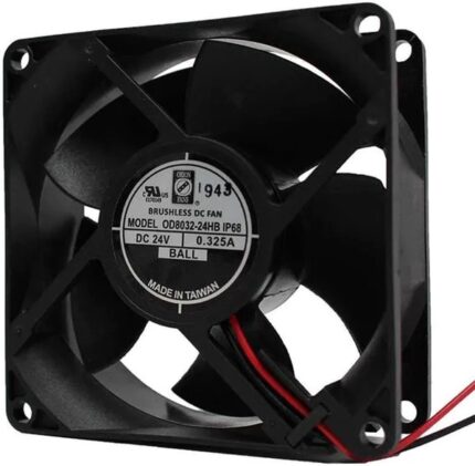 8006960612 OD8032-12HBIP68, Fan Tubeaxial 12VDC Square - 80mm L x 80mm H Ball 2 Wire Leads Hirschmann
