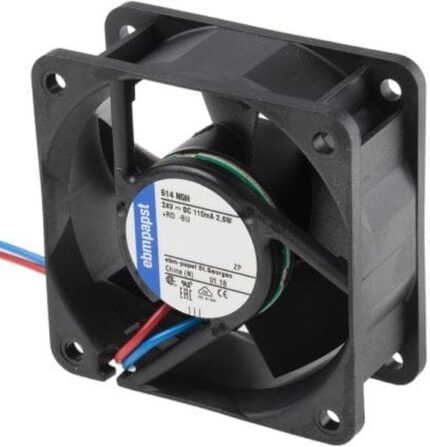 8004985420 614NGH, DC Fans DC Tubeaxial Fan, 60x60x25mm, 24VDC, 27.1CFM, 2.6W, 38dBA, Sleeve, Lead Wires Hirschmann