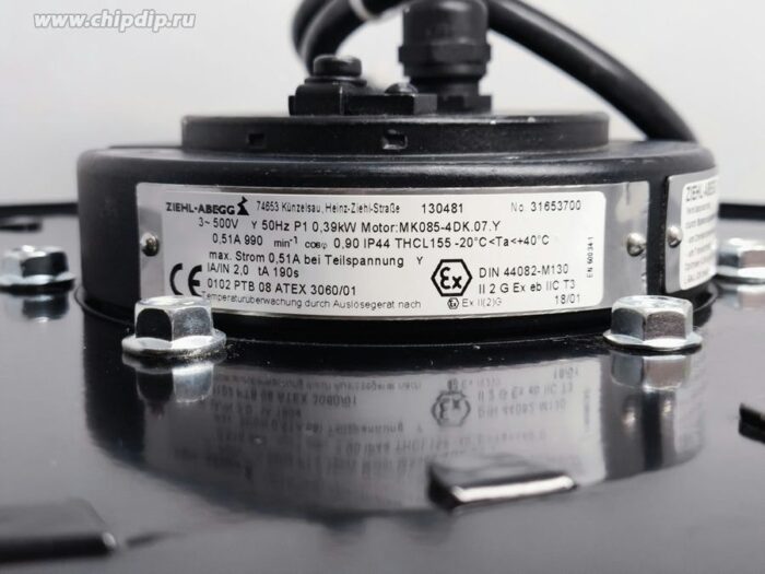 8030854539 Вентилятор ZIEHL-ABEGG MK085-4DK.07.Y 500V 50Hz 0.39kW 0.51A 990min-1 6pin () Hirschmann — изображение 2
