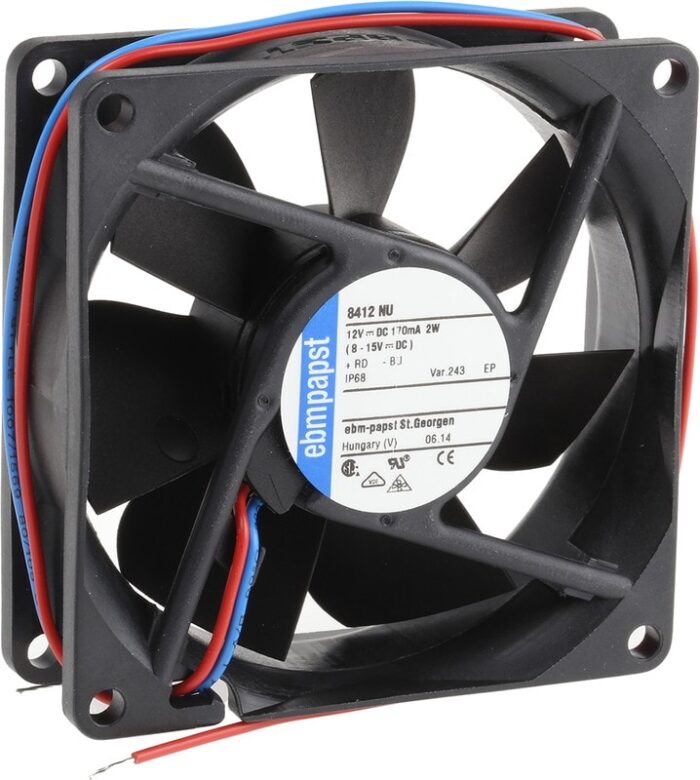 8006404565 8412NU, DC Fans DC Tubeaxial Fan, 80x80x25mm, 12VDC, 40.6CFM, 1.7W, 3100RPM, Ball Bearing, IP68 Hirschmann — изображение 2