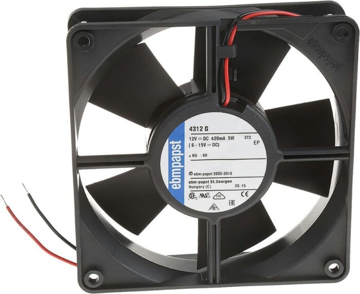 8004985239 4312G, DC Fans DC Tubeaxial Fan, 119x119x32mm, 12VDC, 100CFM, 5W, 45dBA, Sleeve, Lead Wires Hirschmann — изображение 2
